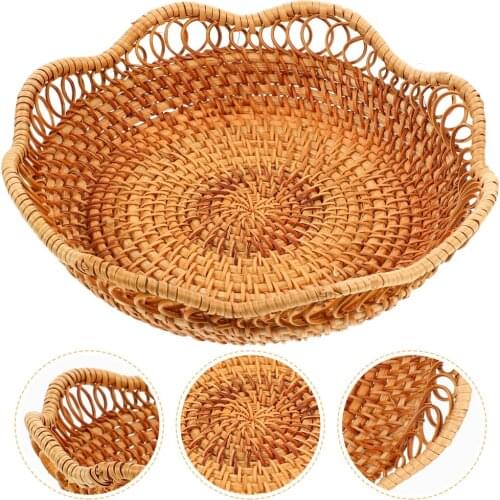 1pc Rattan Woven Basket Home Living Room Storage Holder Dried Fruit Cake Organizer Fruit Tray Desktop Storage Basket