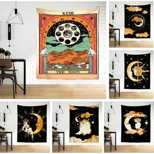 Psychedelic Moon Star Tapestry Wall Hanging Magic Science Fiction Bohemian Hippie Tarot Art Girls Dormitory Home Decor