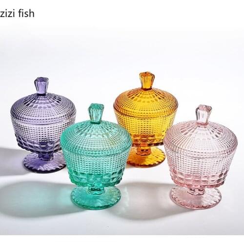 Relief Transparent Glass Storage Jars European Decorative Candy Pot Crystal Jar with Lid Cosmetic Container Jewelry Organizer