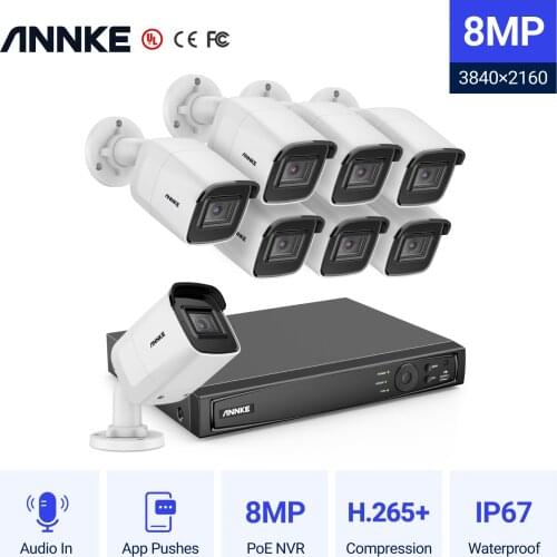 ANNKE H800 8CH 8MP Ultra HD PoE Network Video Security System 4K H.265 Surveillance NVR 8MP HD IP67 POE CCTV Bullet Cameras