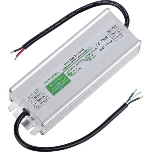 LED Driver 120 Watts Waterproof IP67 Power Supply Transformer Adapter 100V-260V AC to 12V DC Low Voltage Output for LED Light, C