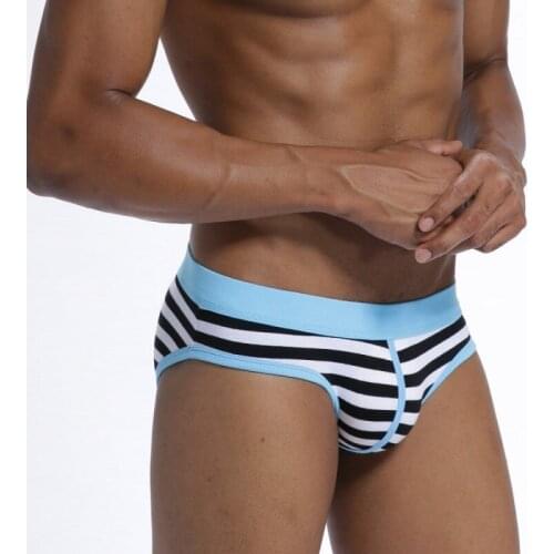 Men Briefs Shorts Underwear Men High Quality Cotton Panties Sexy Low Waist U convex penis bag Briefs Stripe Printing Underpants