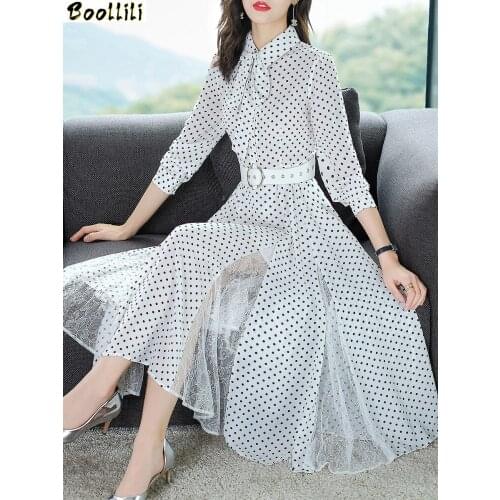 Vintage Chiffon Maxi Dress Women Clothes 2020 Spring Summer Elegant Polka Dot Party Dress Women Dresses Plus Size Vestido