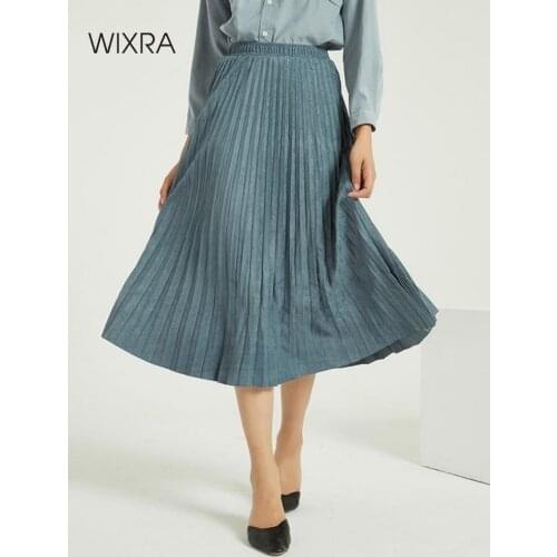 Wixra Women Suede Pleated Skirts Classic Casual Thick Mid-Calf Skirt Streetwear Ladies Bottom Spring Autumn