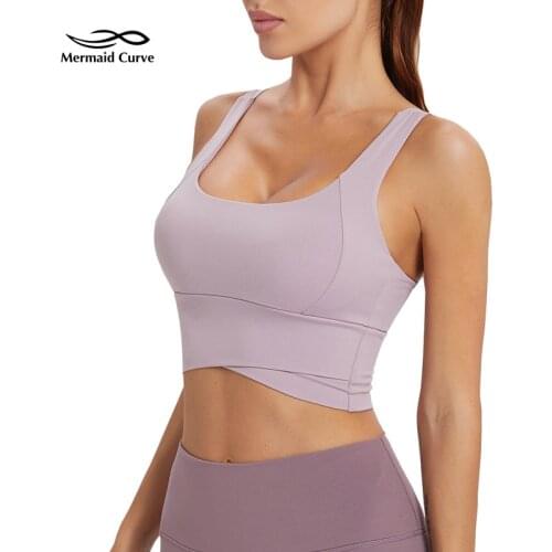 Mermaid Curve Wide Hem Cross Women High Strength Shockproof Sports Bra Gym Workout Running Vest Gather Quick-Drying Yoga Bra