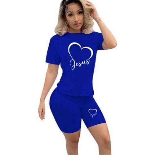 Summer Tracksuits Women Two Pieces Set Casual Outfits Short Sleeves T-Shirts Mid Waist Shorts Print Suit Female Plus Size S-4Xl
