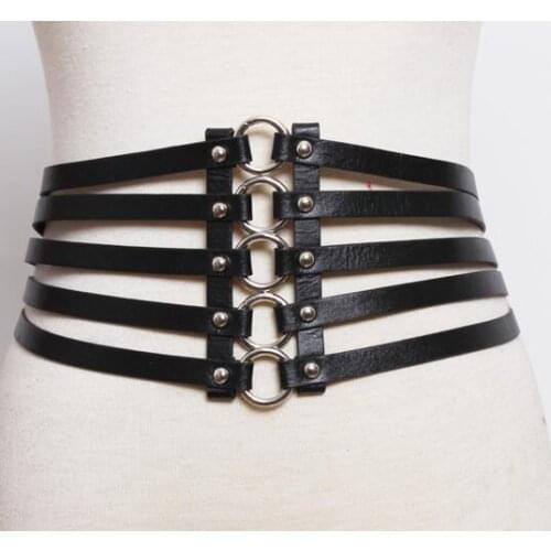 Womens runway fashion hollow out PU leather Cummerbunds female Dress coat Corsets Waistband Belts decoration wide belt R1765