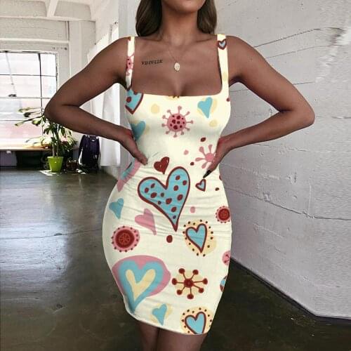 Giyu Brand Love Dress Women Cartoons Bodycon Dress Creativity Halter Sleeveless Art 3d Print Womens Clothing Mini Evening New