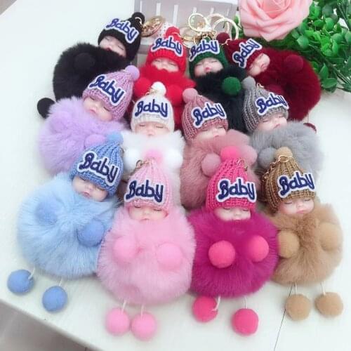 10PCS Cute Cartoon Sleeping Doll Keychain Fur Ball Plush KeyChain Keyring Women Handbag Car Key Holder Bag Pendant Toys for Kids