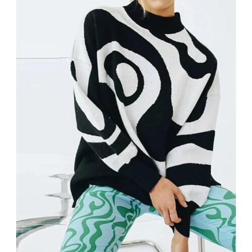 2021 Preppy Style Knit Pullover Sweaters Women Y2K Spring Autumn Fashion Design Printed Soft Loose Tops Lady Long Sleeve Sweater