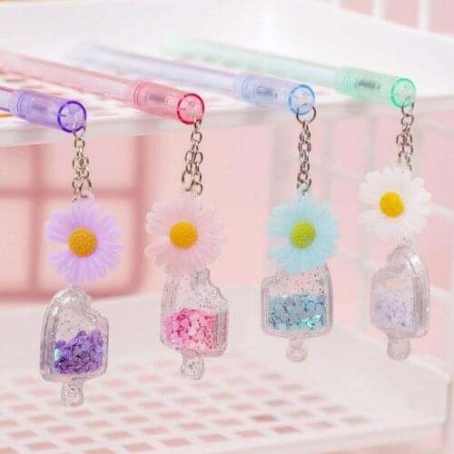 24 Pcs Neutral Pens Girl Heart Cute Daisy Ice Cream Pendant Gel Pen Elementary School Students Black Ink Pen Exam Gift Wholesale