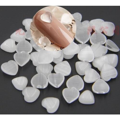 6mm/8mm/10mm ice transparent 50Pcs Heart Cat Eye heart-shaped opal nail art jewelry opal flat bottom diamond glass diamond