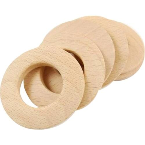 6Pcs Natural Unfinished Wooden Wood Baby Teething Ring Toys DIY 50mm