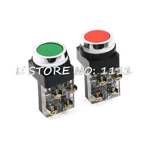 6A/250VAC Green Red DPST Momentary Push Button Switch 4 Screw Terminals