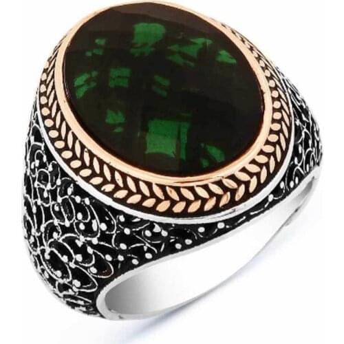 925 sterling Silver Green Zircon Stone Mens Ring