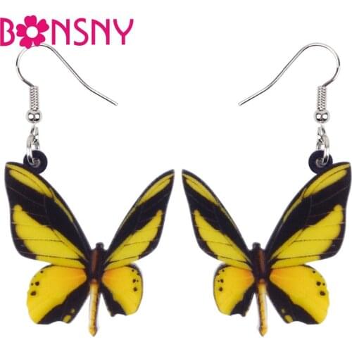 Bonsny Acrylic Unique Ornithoptera Goliath Butterfly Earrings Big Dangle Drop Fashion Novelty Jewelry For Women Girl Ladies Gift