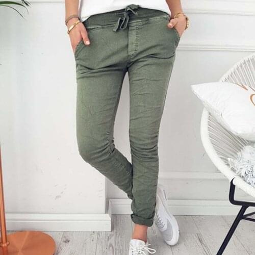 Bigsweety Fashion Elastic Waist Drawstring Trousers Autumn Skinny Women Pencil Pants Casual Women Ankle Length Pant With Pocket