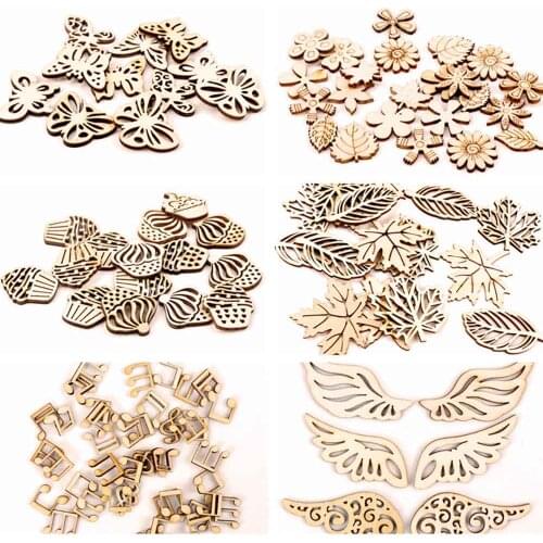 Wooden Animal Leaves Painting Scrapbooking Embellishments Craft Handmade Home Decoration Accessories DIY