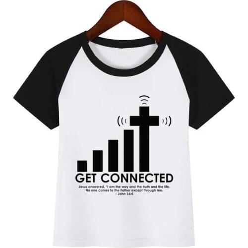 Baby Funny Cartoon Get Connected To Jesus Print T Shirt Kids Summer O-Neck Tops Little Girl Tshirt Casual Children Clothing