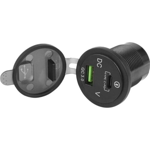 Dual USB Charger Socket Adapter with LED Voltmeter Waterproof Dustproof Cover for 12/24V Car Motorcycle Boat PD Type C+QC 3.0