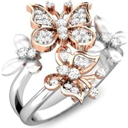 Elegant Luxury Crystal Butterfly Silver Color Ring Jewelry CZ Zircon Wedding Rings For Women Party Birthday Gifts Dropshipping