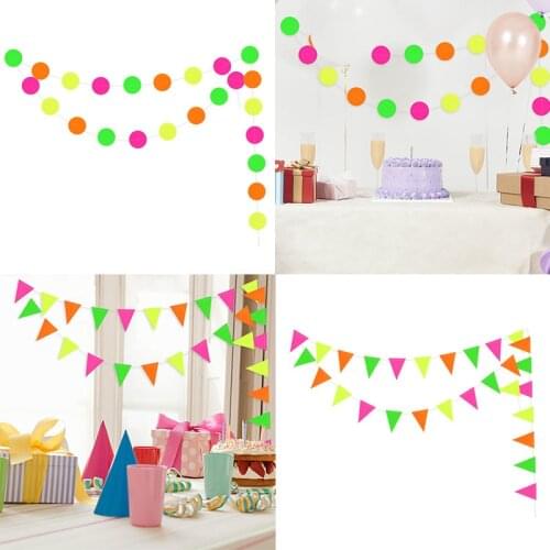 1set Fluorescent Paper String Party Birthday Party Pull Flag Luminous Holiday Party Ultraviolet Luminous Wedding Birthday Banner