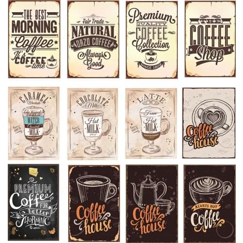 Coffee Vintage Metal Tin Signs Shabby Chic Wall Art Plate Plaque Metal Poster Kitchen Bar Pub Cafe Retro Wall Decor