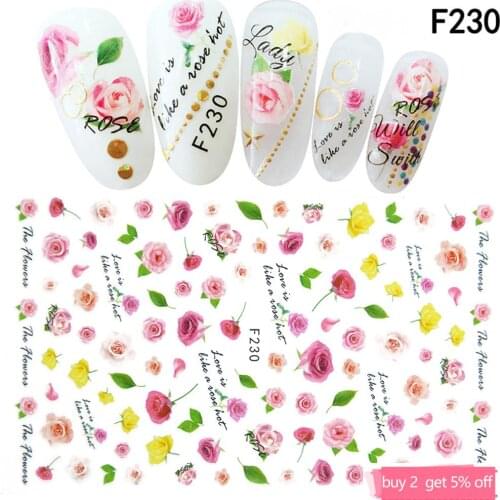Colourful Nail Stickers Nail Art Sticker Nail Sticker Cute Nail Decals Adhesive For Nails Rose Flower Nail Nail Art Decal Floral