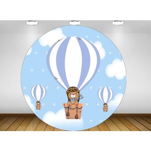 Round circle background hot air balloon cute bear Backdrop boy baby shower kids birthday Party table Covers decoration YY426