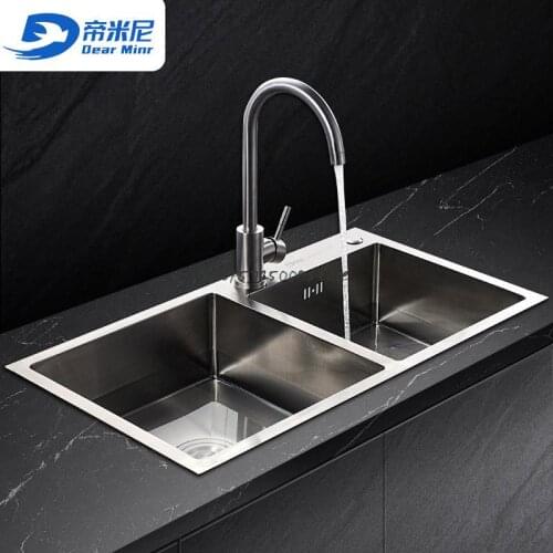 Kitchen Sink, Double-bath Package, 304 Stainless Steel Sink, Thickened Water Basin, Vegetable Sink, Manual Sink