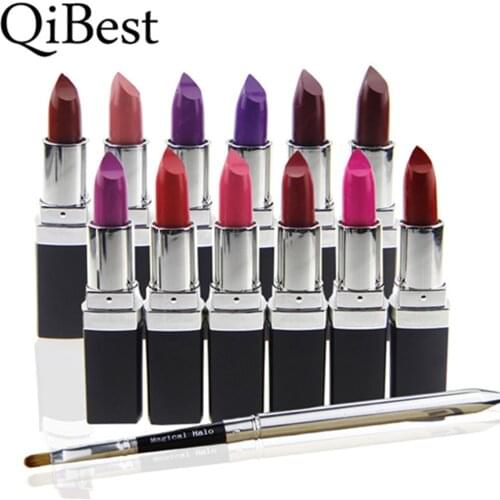QiBest Matte Lipstick Long Lasting Moisturing Lip GlossLipBush Set Professional Lip Women Cosmetic Tools