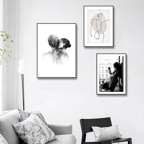 Fashion Woman Poster Print Line Body Wall Art Abstract Kiss Art Modern Plant Building Vogue Pictures for Home Bedroom Decor
