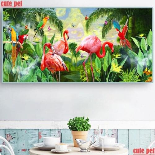 Large Jungle Animal mosaic full Square round drill Flamingo parrot diamond painting crossstitch Diamond 5D Embroidery Decoration
