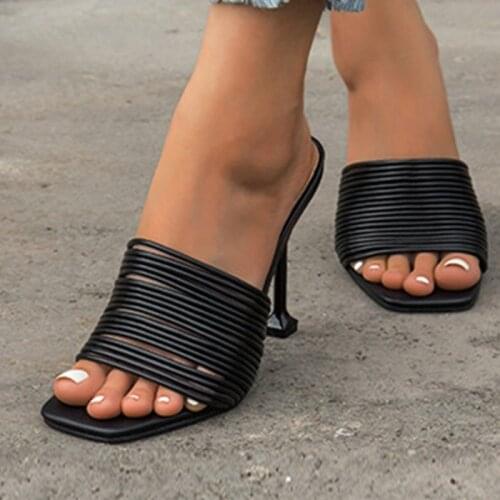 Square Toe Womens Slipper Shoes Summer Mules Sandals Multi Knot Sexy High Heel Slides Ladies Rome Shoes Women Slippers 42