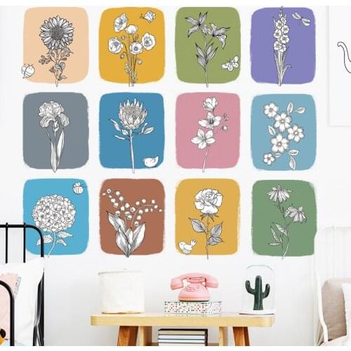 Flower Wall Stickers Nordic Bedroom Sofa Backdrop Decal Living Room Decoration Poster Mural Home Office Decor Art Wallpaper