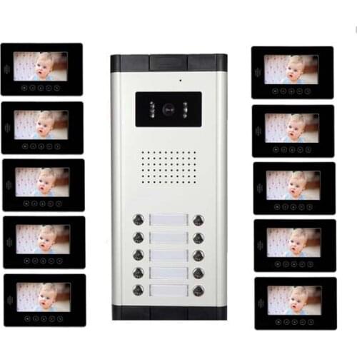 XINSILU New Item 7" TFT LCD Video Doorphone with Touch Key Screen Intercom System for 10-apartments Top Quality Audio Door Phone