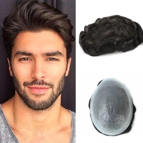 Hairpiece Natural Color Human Hair System Wave Straight Front Lace PU Men Toupee Indian Remy Human Hair Breathable PU