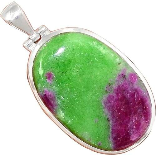 Lovegem Genuine Ruby Zosite Pendant 925 Sterling Silver, 47.5 mm, AP3225
