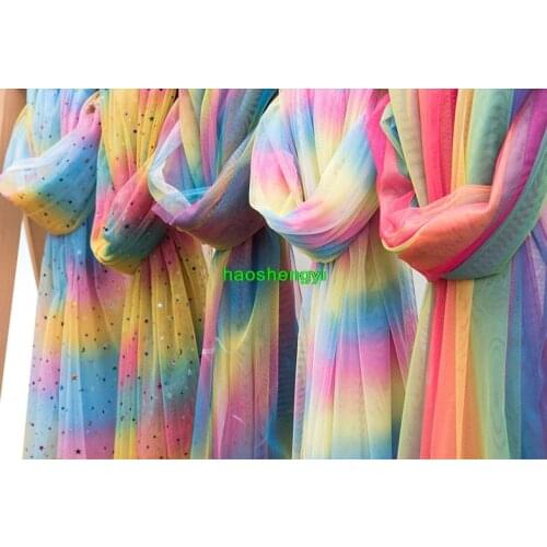 Rainbow mesh star sequin fabric, gradient color mesh gauze net red background decorative fabric