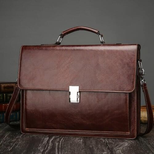 Hot Mens laptop messenger computer bag men leather business document Hand lock multi-functional shoulder crossbody briefcase