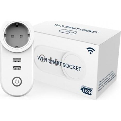 Smart WiFi Socket EU Plug Double USB Port Wireless Smart Plug Mini EU Wifi Plug with Surge Protector 100-240V Voice Control Plug