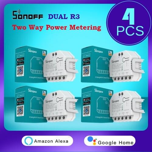 1-4 SONOFF sonoff dual r3 smart Mini Switch dualr3 wifi diy Two Way Power Metering AC Motor Controller Work With Alexa Ewelink
