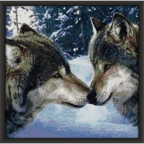 Two wolves love each other painting counted 11 14CT Chinese Cross Stitch Set DIY DMC Kit animal Embroidery Needlework Home Decor