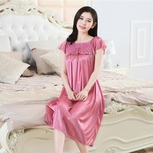 YINSILAIBEI Rose Womens Sexy Sleepwear Plus Size Ice Silk Satin Night Dress Nightgown Female Lingerie Dress Sexy Nightwear #30