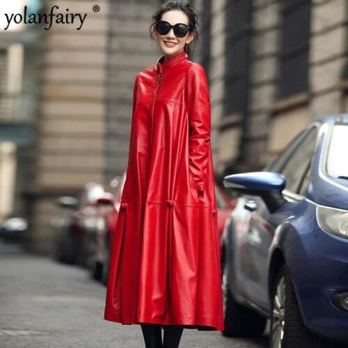 YOLANFAIRY Geniune Leather Jackets Women Sheepskin Leather Trench Coat Warm Thick Down Cotton Jaqueta Feminina AR17A17002 MF375