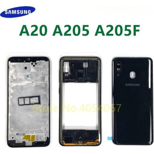 For SAMSUNG Galaxy A20 A205 A205F Full Housing Battery Door Front Middle Frame Back Cover Rear Replacement Complete Case