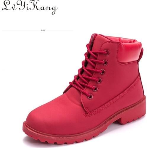 LVYIKANG 2019 New Autumn Winter Women Worker Boots Round Toe Flat Ankle Boots Fashion Candy Color Ladies Marten Boots Size 36-41