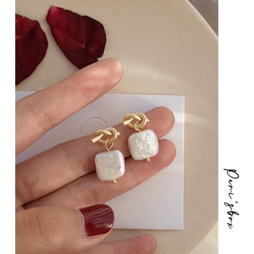 PerisBox Simple Natural Freshwater Pearls Dangle Earrings for Women Baroque Bridal Knotted Earrings Pendientes Mujer Moda 2018