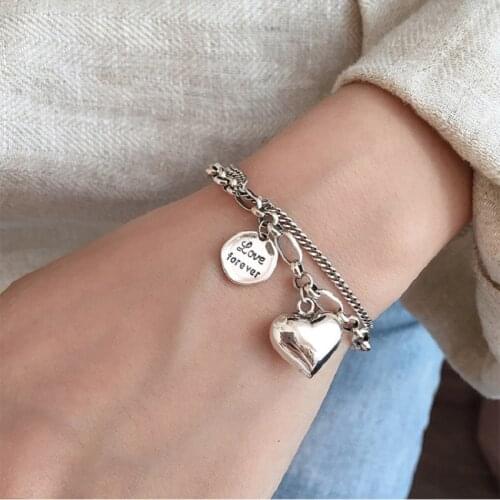 Silver Color Love Forever Letter Heart Bracelet Double Layer Women Retro Luxury Jewelry Bride Wedding Engagement Jewelry Gift