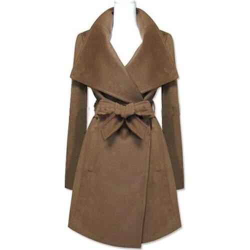 Savabien Vintage Winter Overcoat Women V Neck Turn Down Collar Belt Slim Wool Coat Elegant Camel Runway Female Coats Streetwear